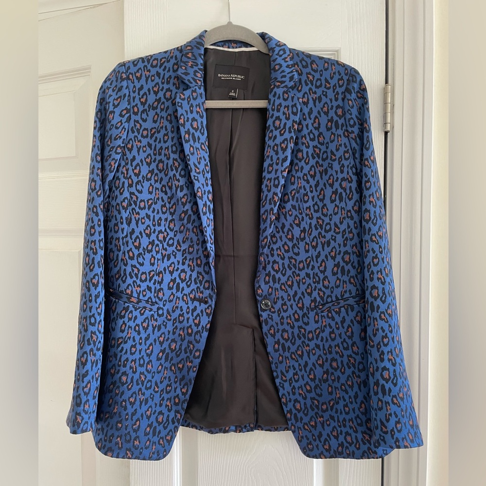 Banana Republic Vibrant Blue Animal Print Blazer